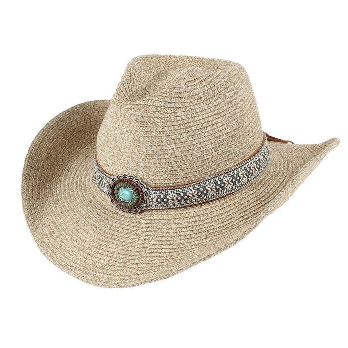 Women's Cowboy Hat with Turquoise Concho - Jeanne Simmons Hats Cowboy Hat Jeanne Simmons Accessories JS1355-BE Beige