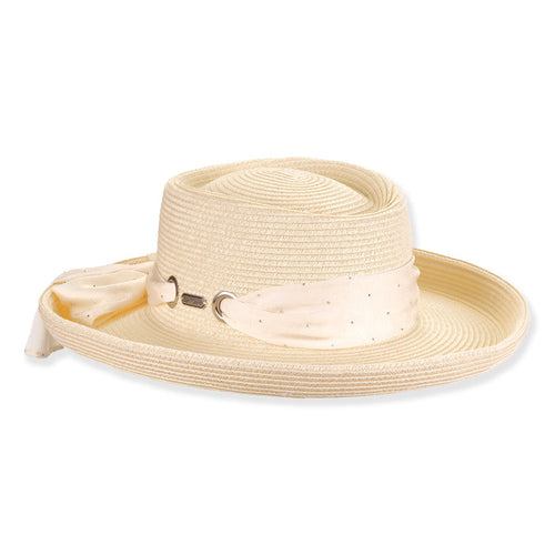 Women's Gambler Hat with Rhinestone Studded Scarf - Sun 'N' Sand Hats Gambler Hat Sun N Sand Hats HH3450A Natural M/L (58 cm)