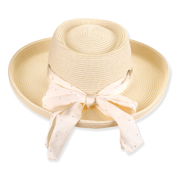 Women's Gambler Hat with Rhinestone Studded Scarf - Sun 'N' Sand Hats Gambler Hat Sun N Sand Hats