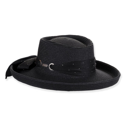 Women's Gambler Hat with Rhinestone Studded Scarf - Sun 'N' Sand Hats Gambler Hat Sun N Sand Hats HH3450B Black M/L (58 cm)