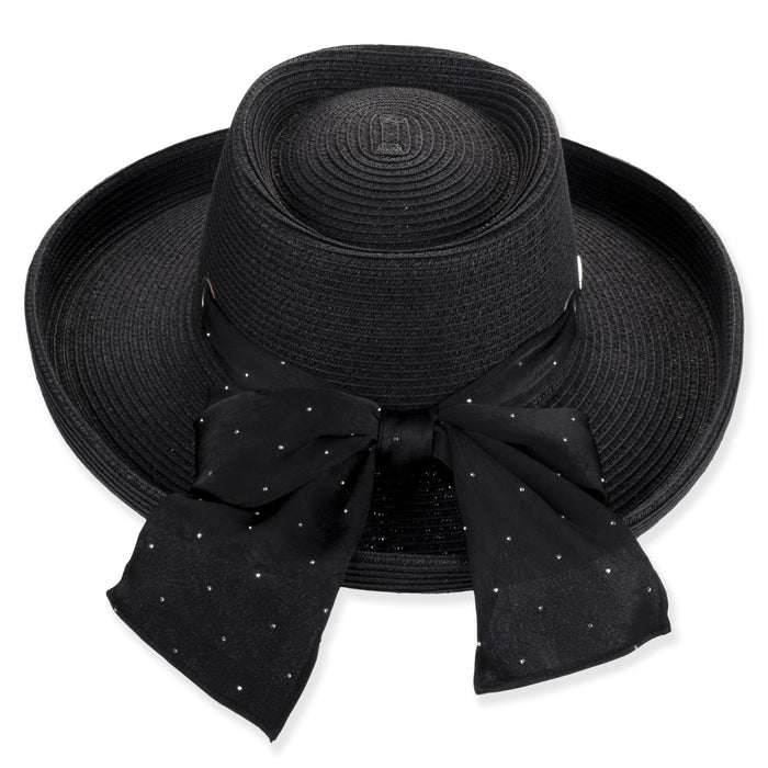 Women's Gambler Hat with Rhinestone Studded Scarf - Sun 'N' Sand Hats Gambler Hat Sun N Sand Hats