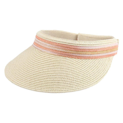 Women's Straw Sun Visor with Metallic Band - Jeanne Simmons Hats Visor Cap Jeanne Simmons Accessories JS6311-TAN Tan