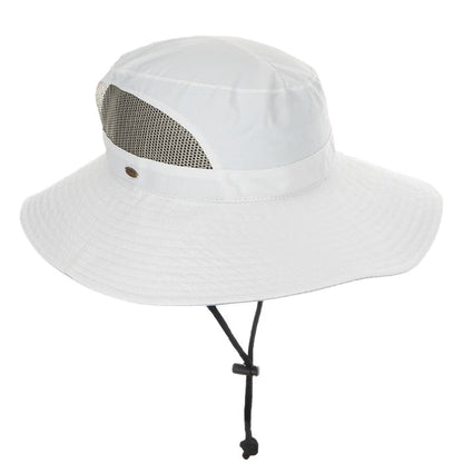 Women's Trail Hat with Mesh Crown, Chin Strap, Ponytail Hole - Scala Hats Trail Hat Scala Hats SCA12019-WHT White OS (56-58 cm)