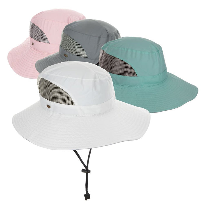 Women's Trail Hat with Mesh Crown, Chin Strap, Ponytail Hole - Scala Hats Trail Hat Scala Hats SCA12019-WHT Aqua OS (56-58 cm)
