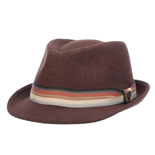 Wool Blend Fedora with Striped Band - DPC Hats Fedora Hat Dorfman Hat Co. MW321-BRN4 Brown XL