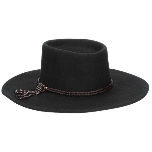 Wool Felt Gaucho Hat with Beads Tassel - Scala Hats Bolero Hat Scala Hats LF259 Black Medium (57 cm)