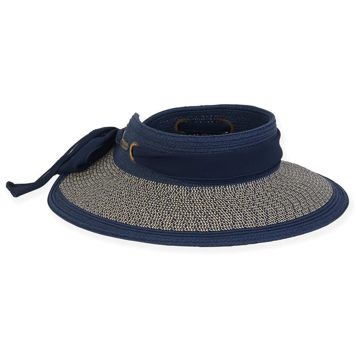 Wrap Around Visor Hat with Chiffon Scarf - Sun 'N' Sand Hats Visor Cap Sun N Sand Hats HH2952B Navy