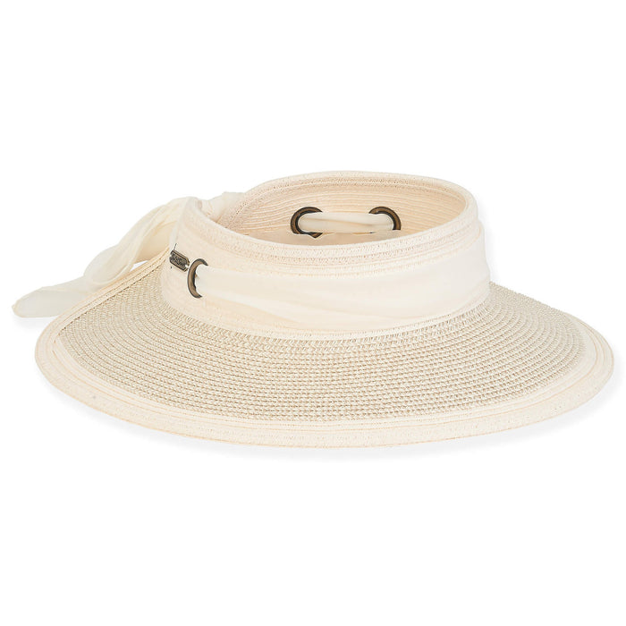 Wrap Around Visor Hat with Chiffon Scarf - Sun 'N' Sand Hats Visor Cap Sun N Sand Hats HH2952A Ivory