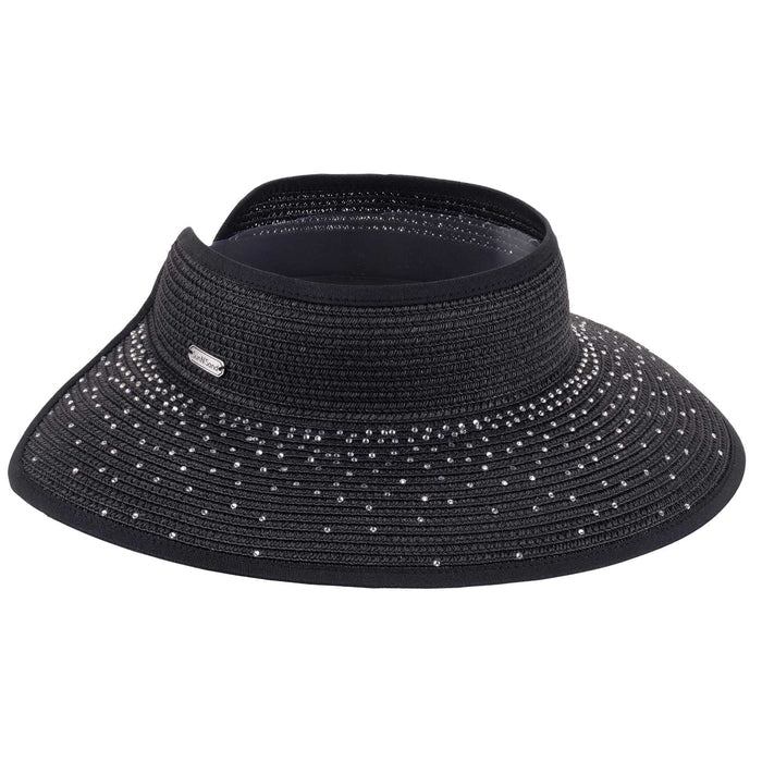 Wrap Around Visor Hat with Rhinestones for Small Heads - Sun 'N' Sand Visor Cap Sun N Sand Hats HH3554B Black Small